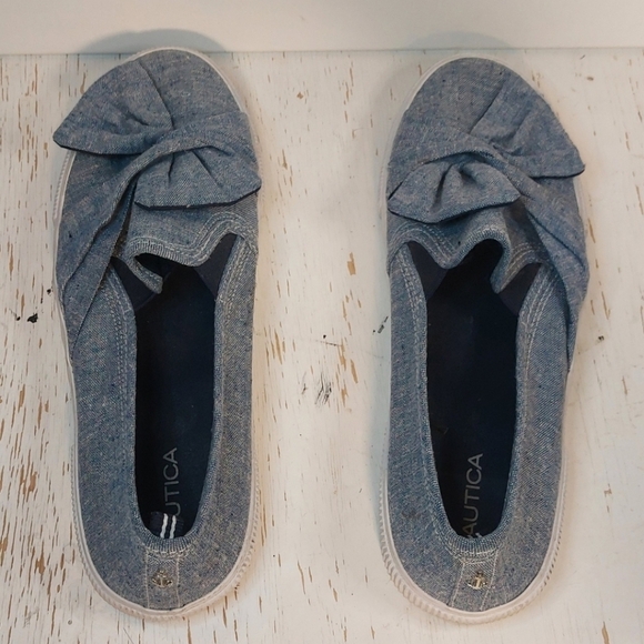 Nautica Blue Canvas Twist Bow Slip-on Loafers Size 10 Shoes Casual Preppy Resort - Picture 6 of 10